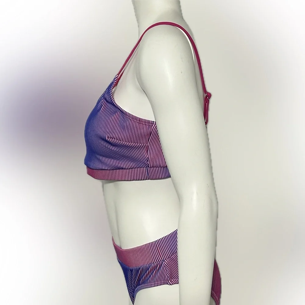 Cupshe 2 Piece Striped Bikini Pink Gradient Purple Retro Set Top & Bottom Size M